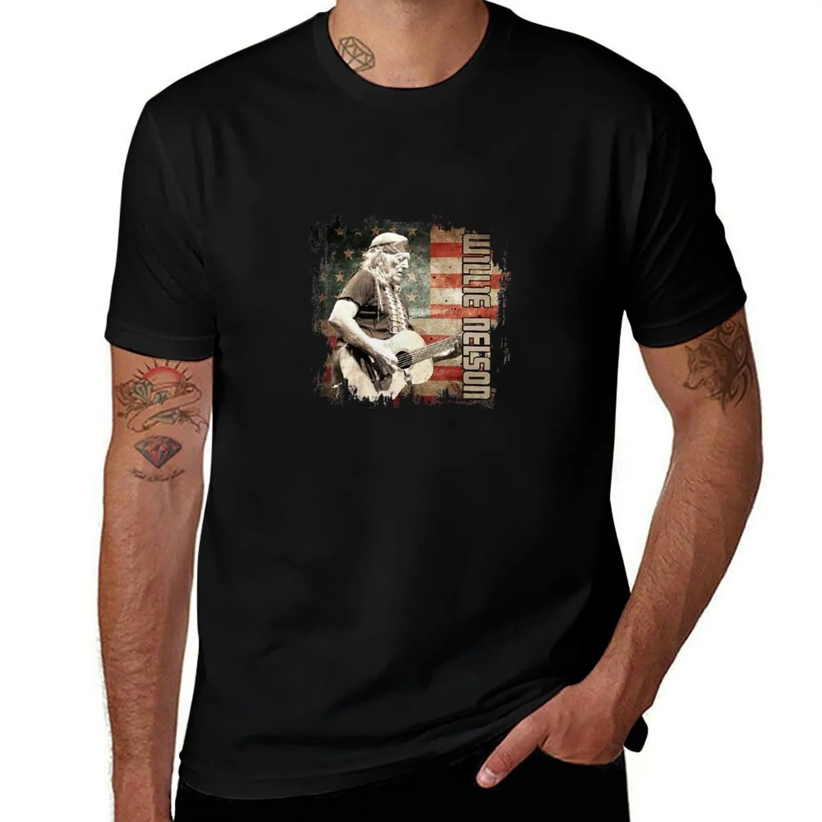 Vintage Willie Tees Nelson Retro Flag American Country Music T-Shirt man t shirt heavy cotton cotton t shirt pack T-shirt